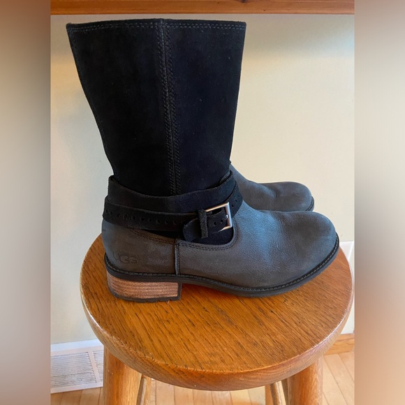 UGG Black Leather and Suede Boots - Size 8.5 EUC RARE - Picture 2 of 14